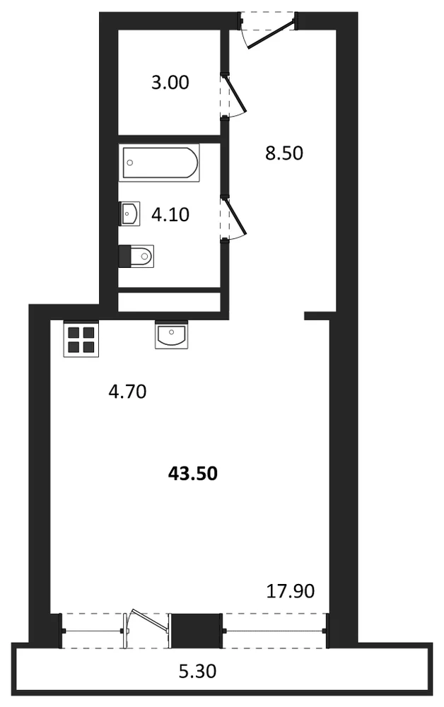 Планировка: Студия, 39,8 м²