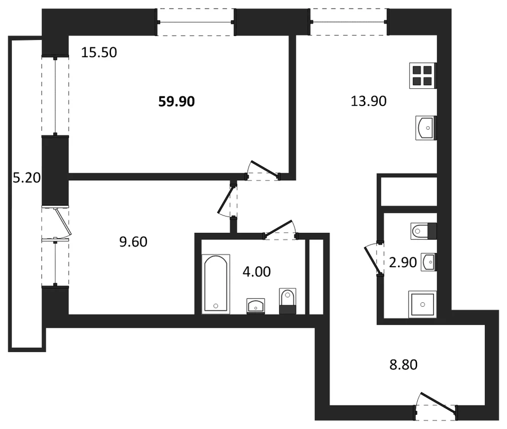 Планировка: 2-комн., 56,3 м²