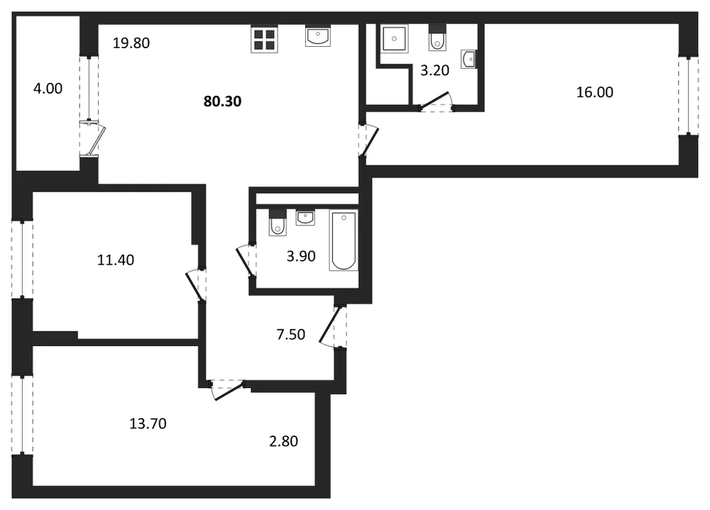 Планировка: 3-комн., 80,3 м²