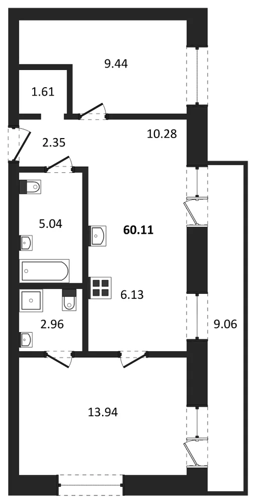 Планировка: 2-комн., 54,5 м²