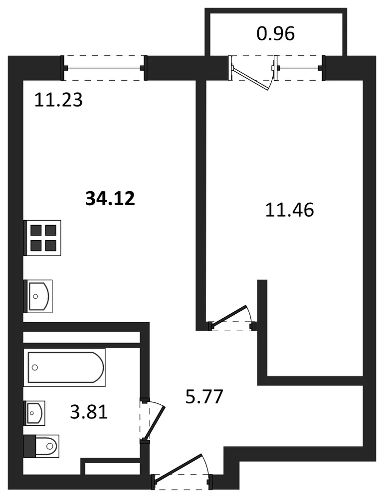 Планировка: 1-комн., 32,6 м²
