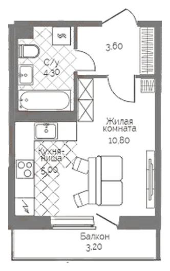Планировка: Студия, 24,7 м²