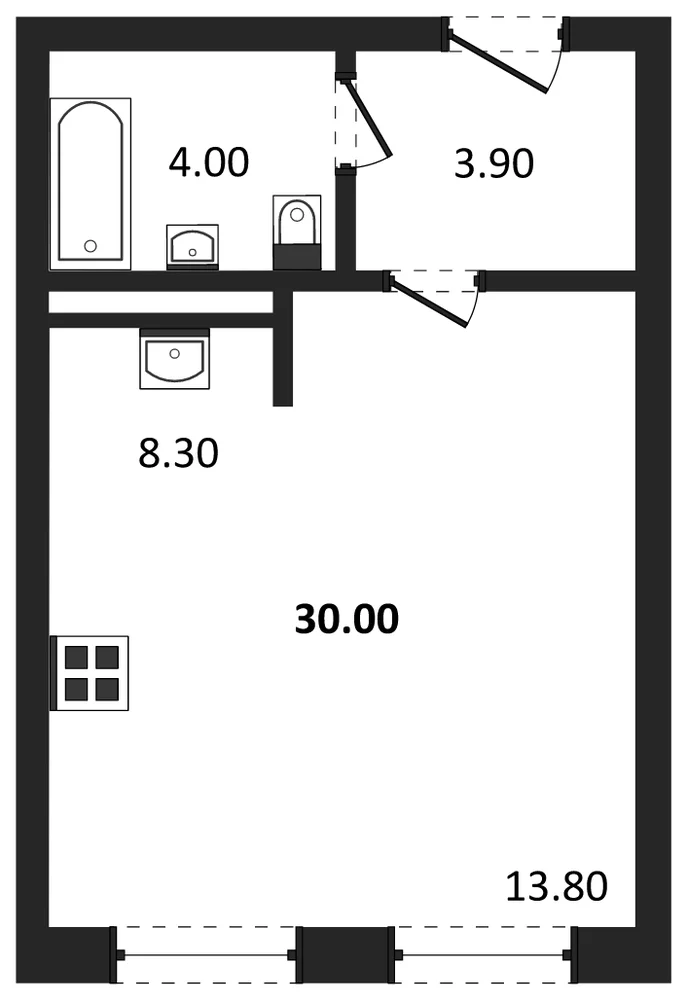 Планировка: Студия, 30 м²