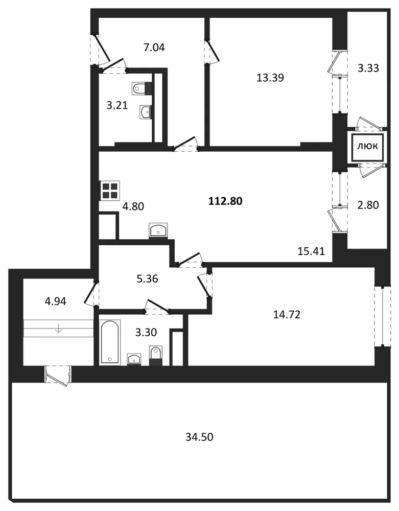 Планировка: 2-комн., 112,8 м²