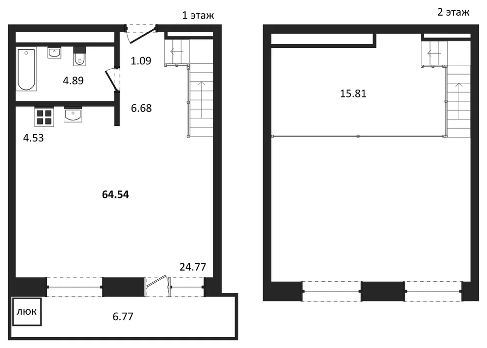 Планировка: 1-комн., 64,5 м²