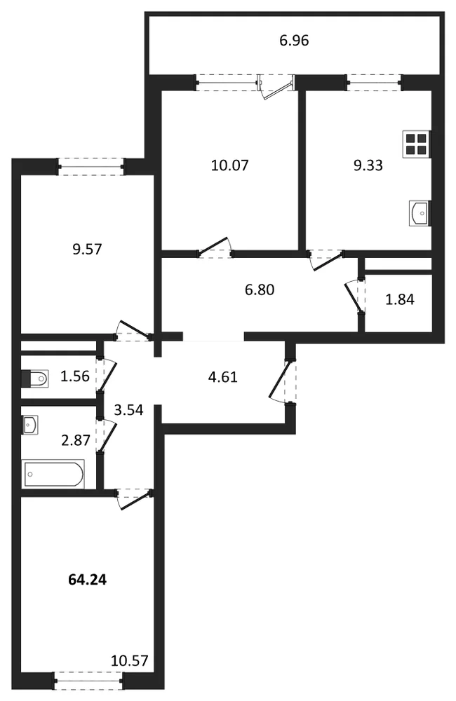 Планировка: 3-комн., 64,2 м²