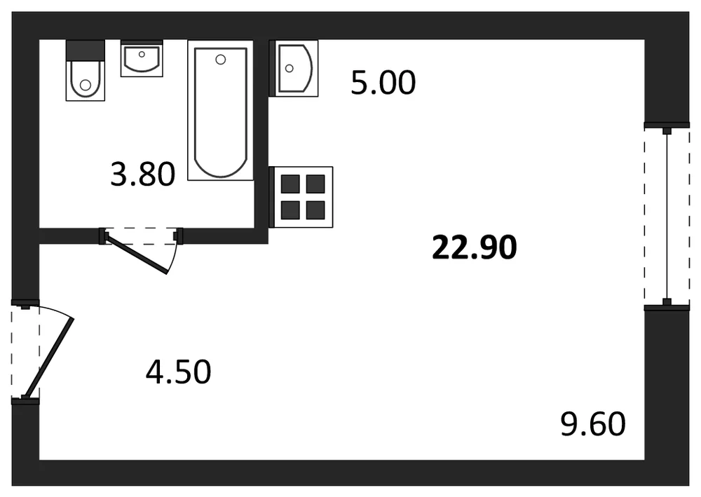 Планировка: Студия, 22,9 м²