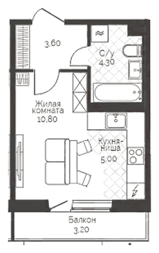 Планировка: Студия, 24,7 м²