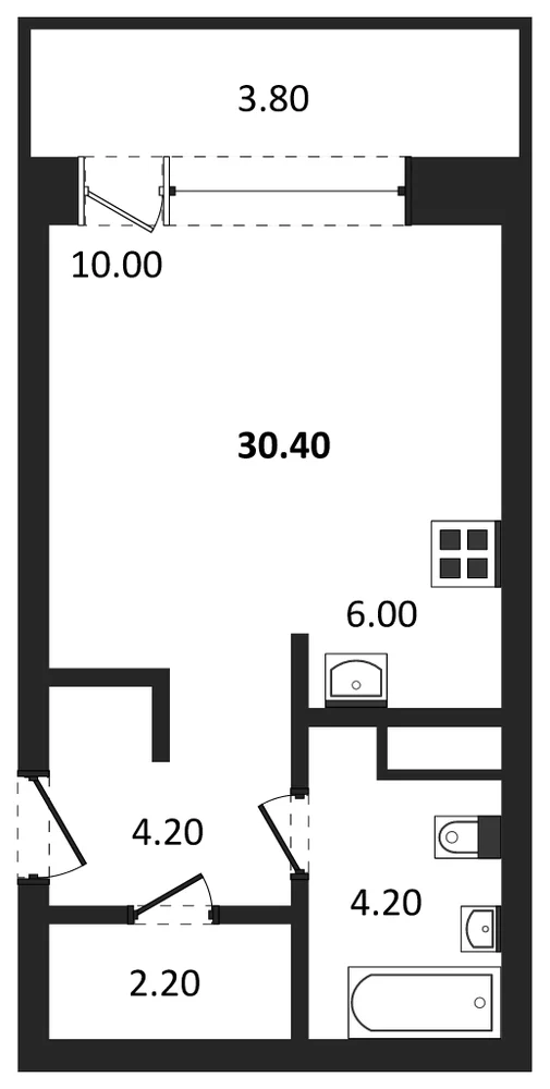 Планировка: Студия, 30,4 м²