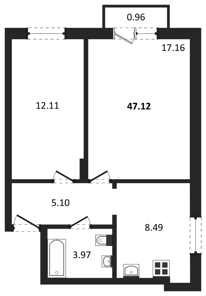 Планировка: 2-комн., 47,1 м²