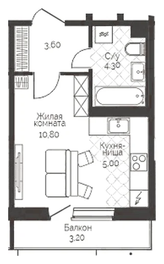 Планировка: Студия, 24,7 м²