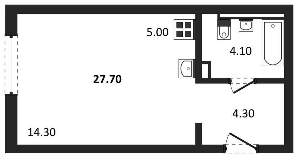 Планировка: Студия, 27,7 м²