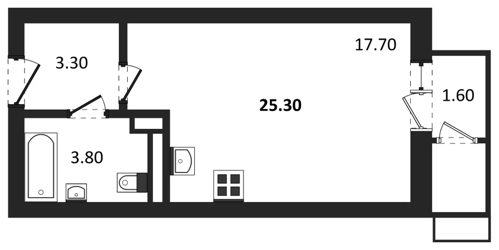 Планировка: Студия, 25,3 м²