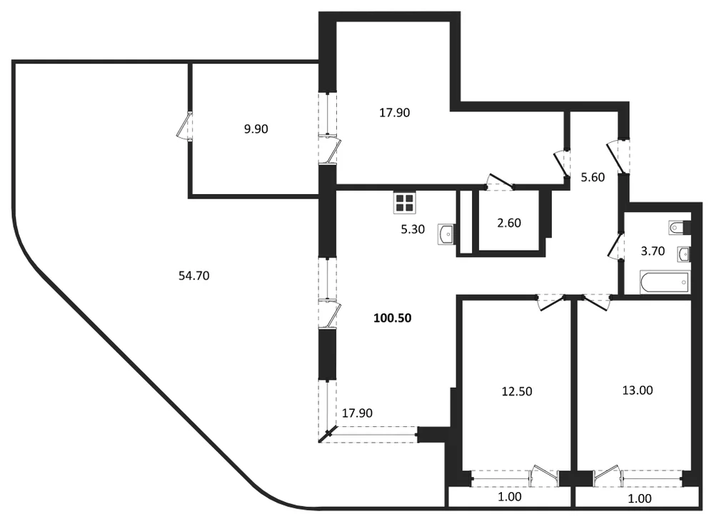 Планировка: 3-комн., 100,5 м²
