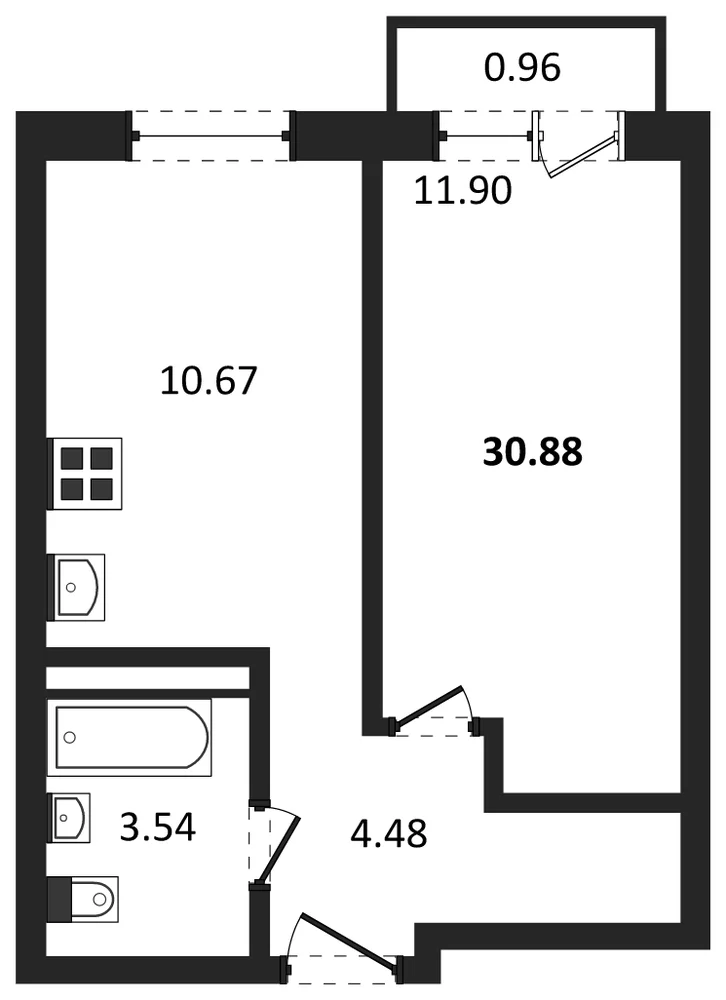 Планировка: 1-комн., 30,9 м²