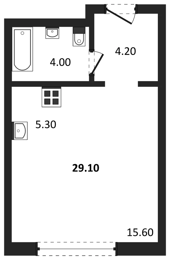 Планировка: Студия, 29,1 м²