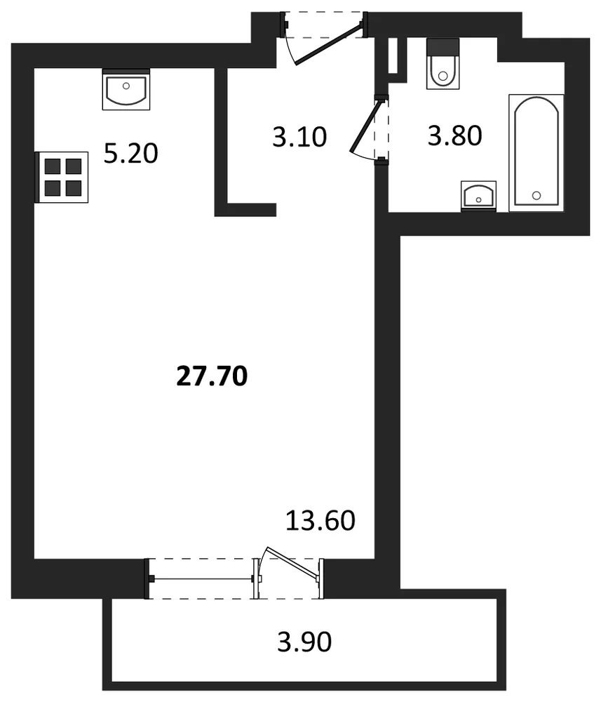 Планировка: Студия, 27,7 м²