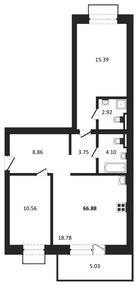 Планировка: 2-комн., 66,9 м²