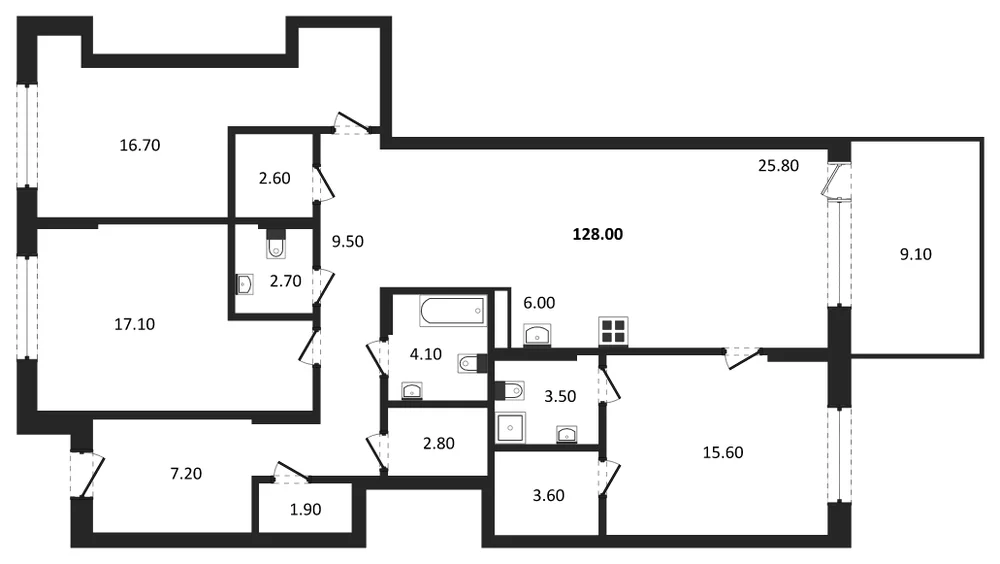 Планировка: 3-комн., 128,2 м²