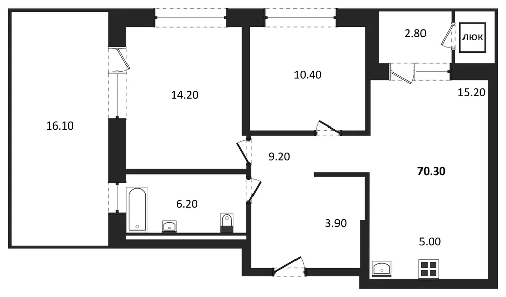 Планировка: 2-комн., 70,3 м²