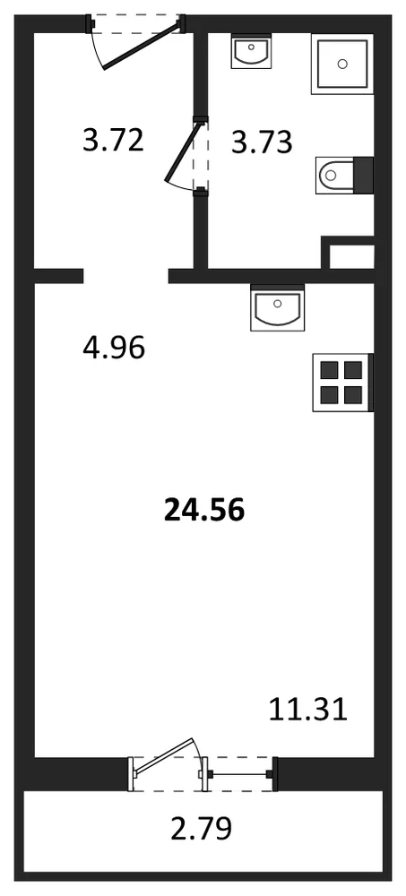 Планировка: Студия, 25,1 м²