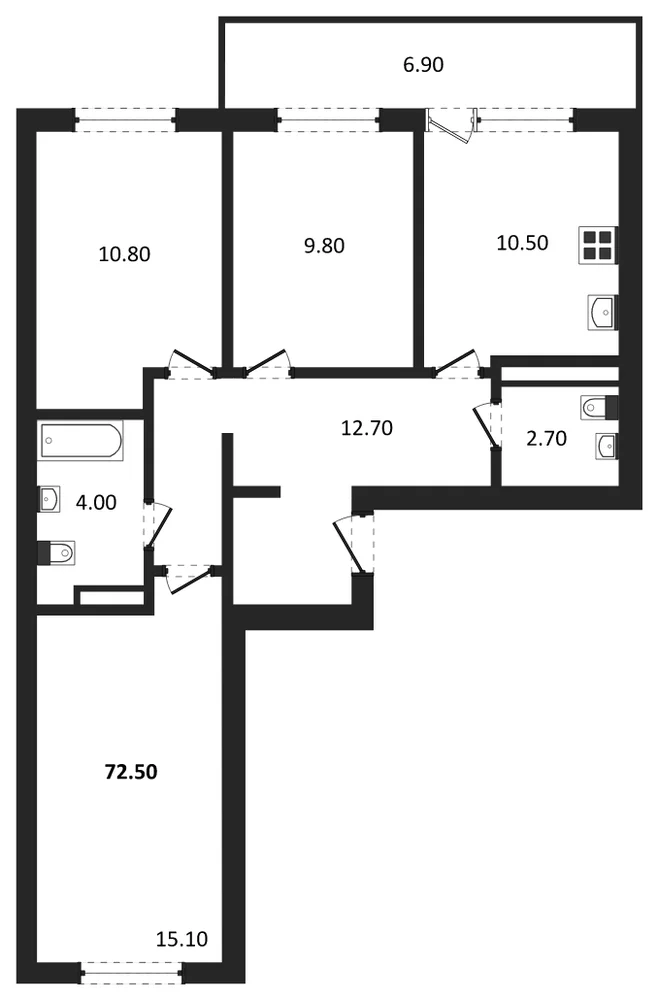 Планировка: 3-комн., 72,5 м²