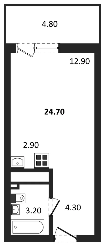 Планировка: Студия, 24,7 м²