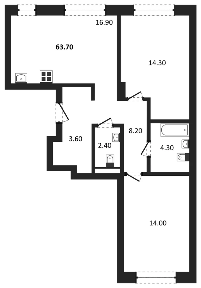 Планировка: 2-комн., 63,7 м²