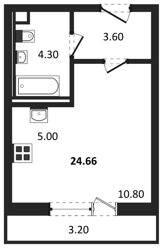Планировка: Студия, 24,7 м²