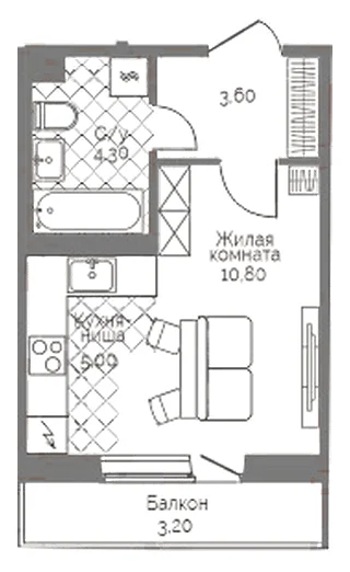 Планировка: Студия, 24,7 м²