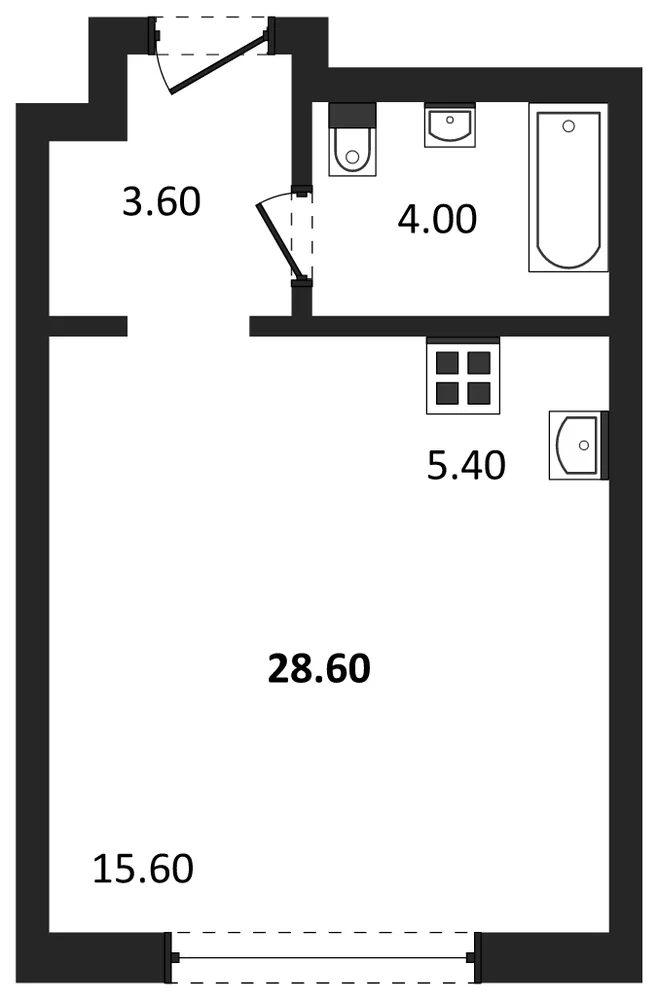 Планировка: Студия, 28,6 м²