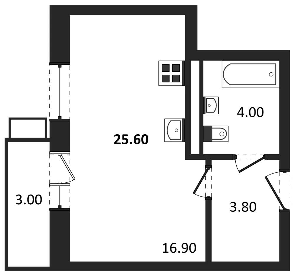 Планировка: Студия, 25,6 м²