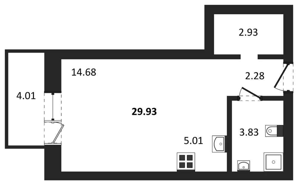Планировка: Студия, 29,9 м²