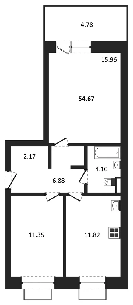 Планировка: 2-комн., 54,7 м²