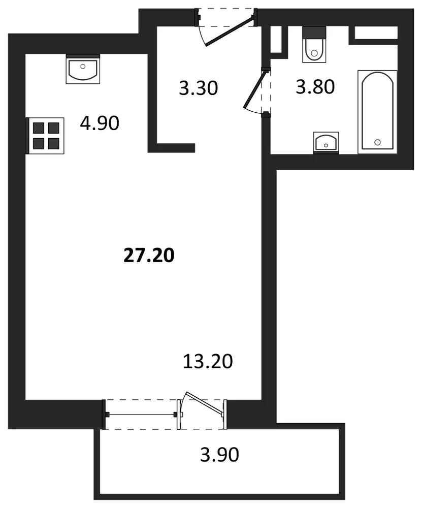 Планировка: Студия, 27,2 м²