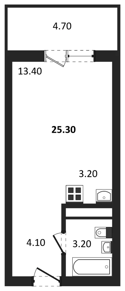 Планировка: Студия, 25,3 м²