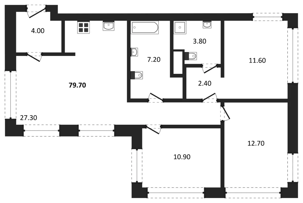 Планировка: 3-комн., 79,8 м²