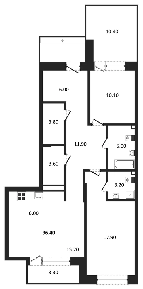 Планировка: 2-комн., 96,4 м²