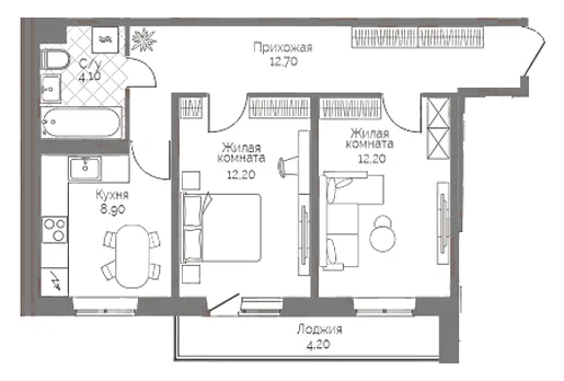 Планировка: 2-комн., 52,2 м²