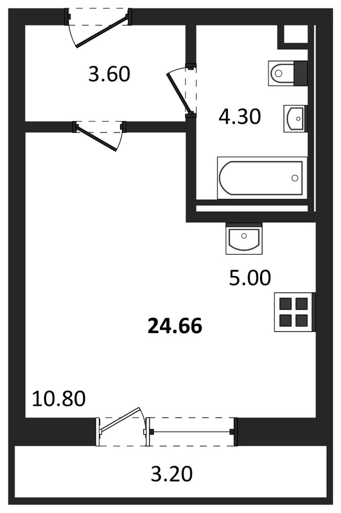 Планировка: Студия, 24,7 м²