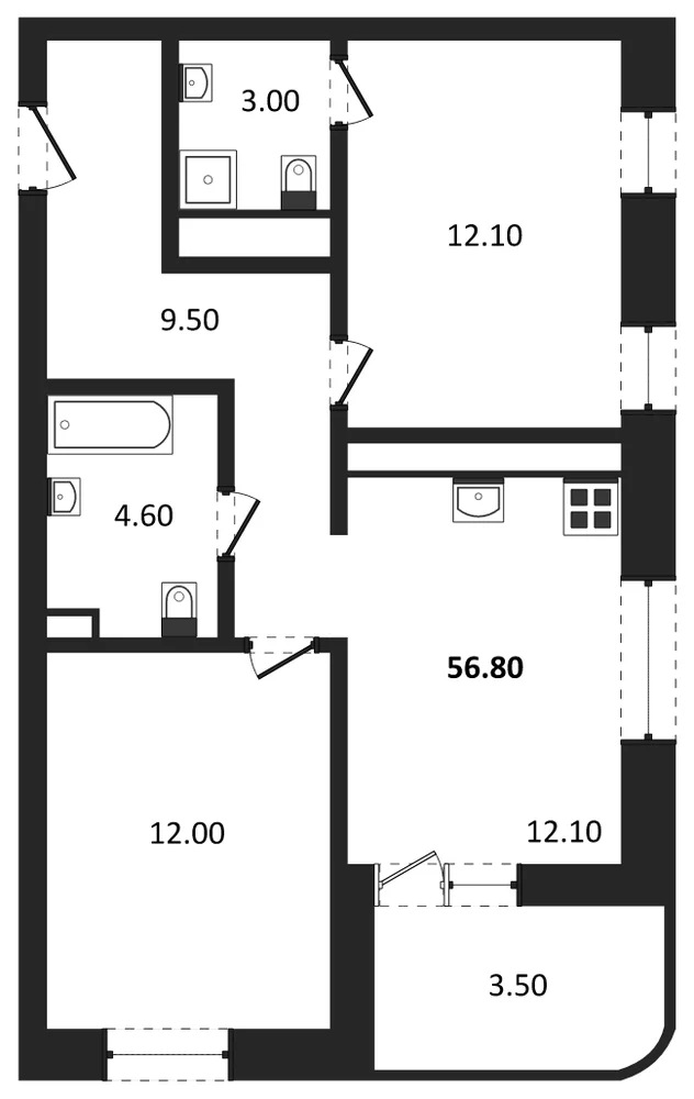 Планировка: 2-комн., 55,1 м²