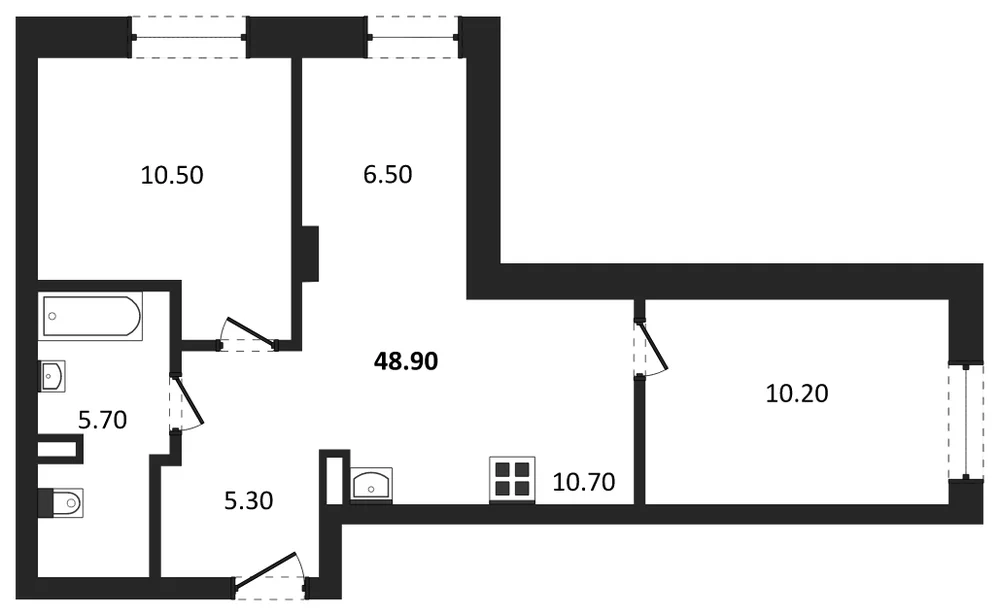 Планировка: 2-комн., 49 м²