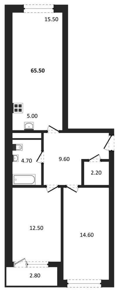 Планировка: 2-комн., 65,5 м²