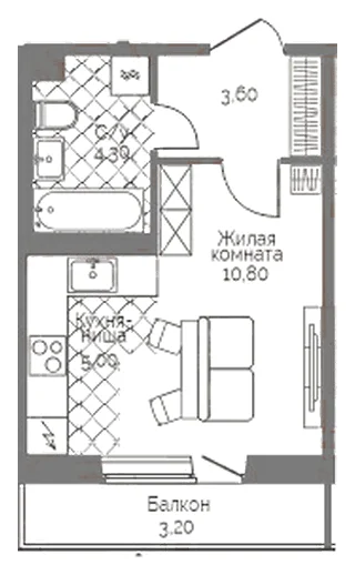 Планировка: Студия, 24,7 м²
