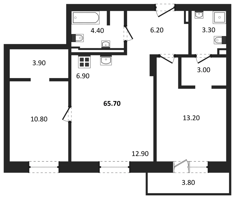 Планировка: 2-комн., 64,4 м²