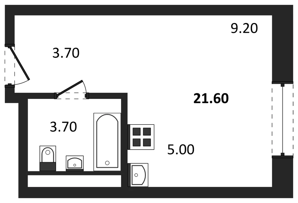 Планировка: Студия, 21,6 м²