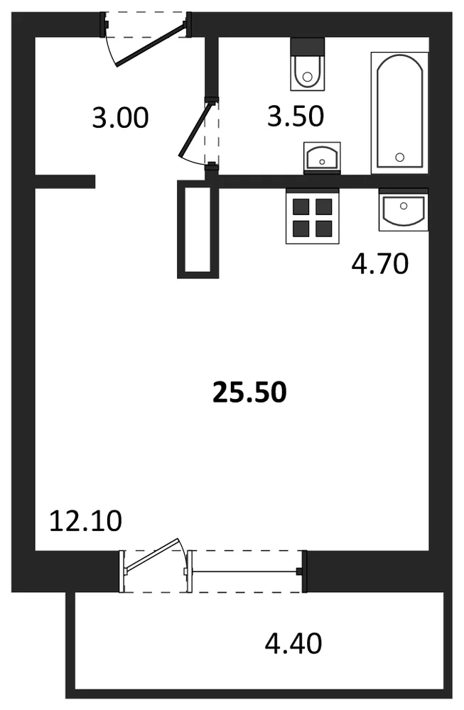 Планировка: Студия, 25,5 м²