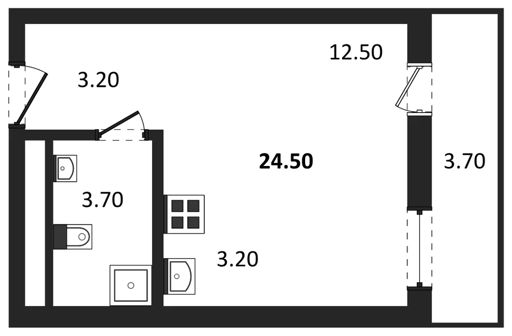 Планировка: Студия, 24,5 м²