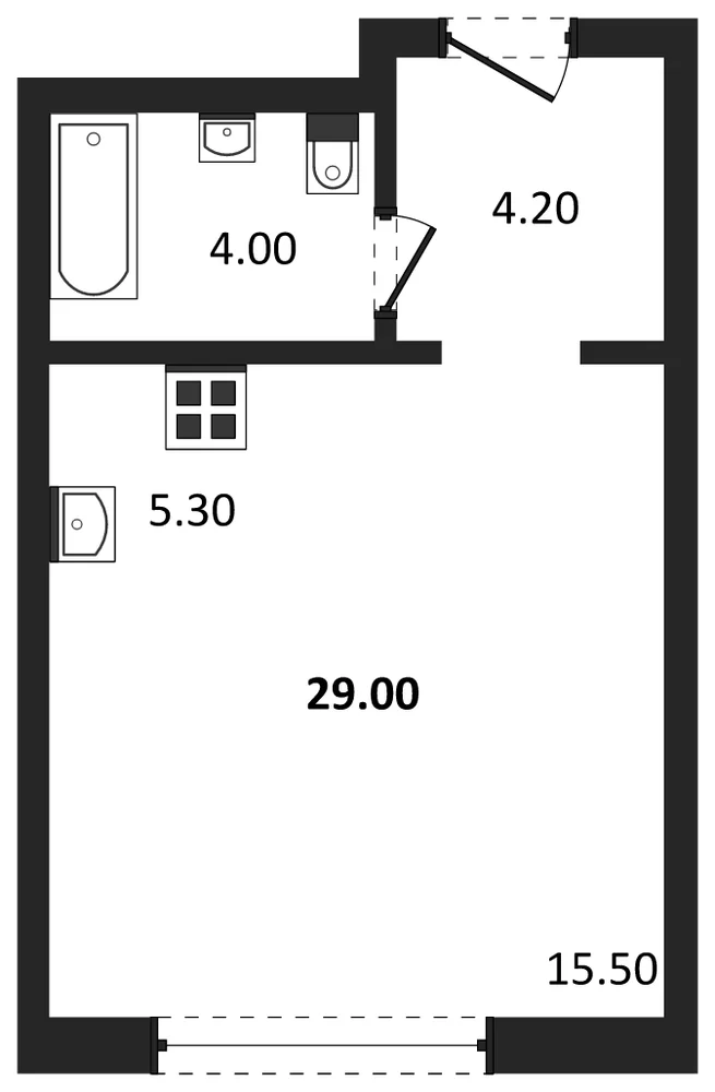 Планировка: Студия, 29 м²