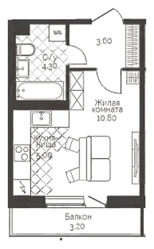 Планировка: Студия, 24,7 м²